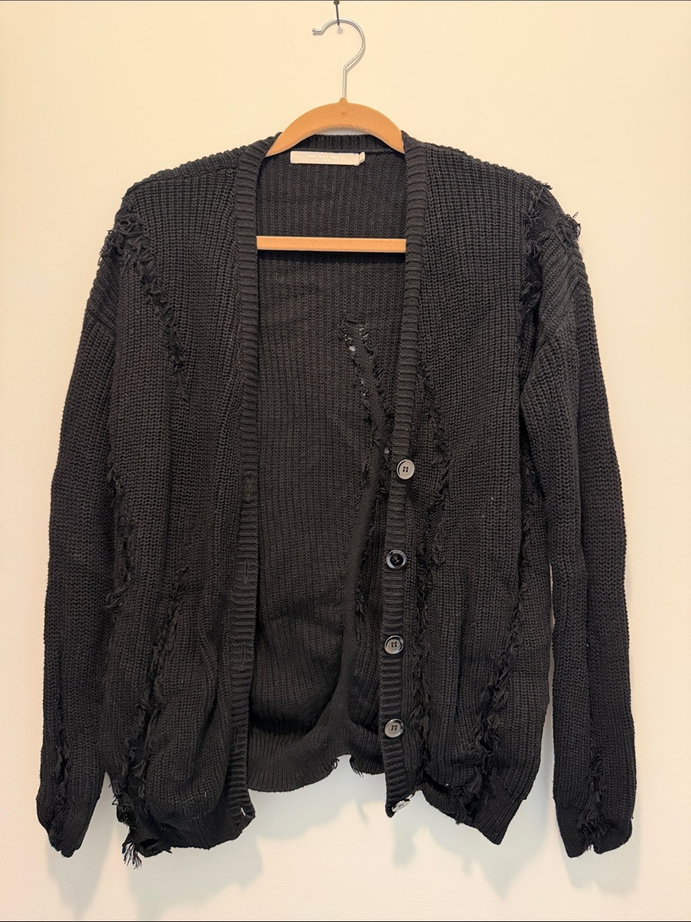 One Grey Day Black Distressed Button-Front Women’s Cardigan Sweater